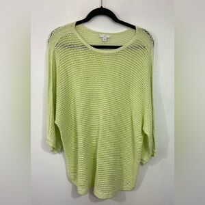 J Jill Women’s Open Knit Crew Neck Sweater Cover-Up Size XL Muted Neon Green